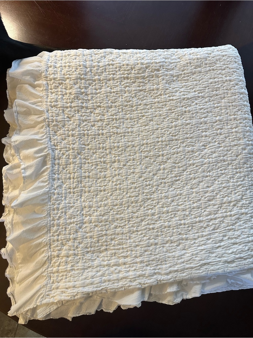 White Ruffled Textured Queen Coverlet
